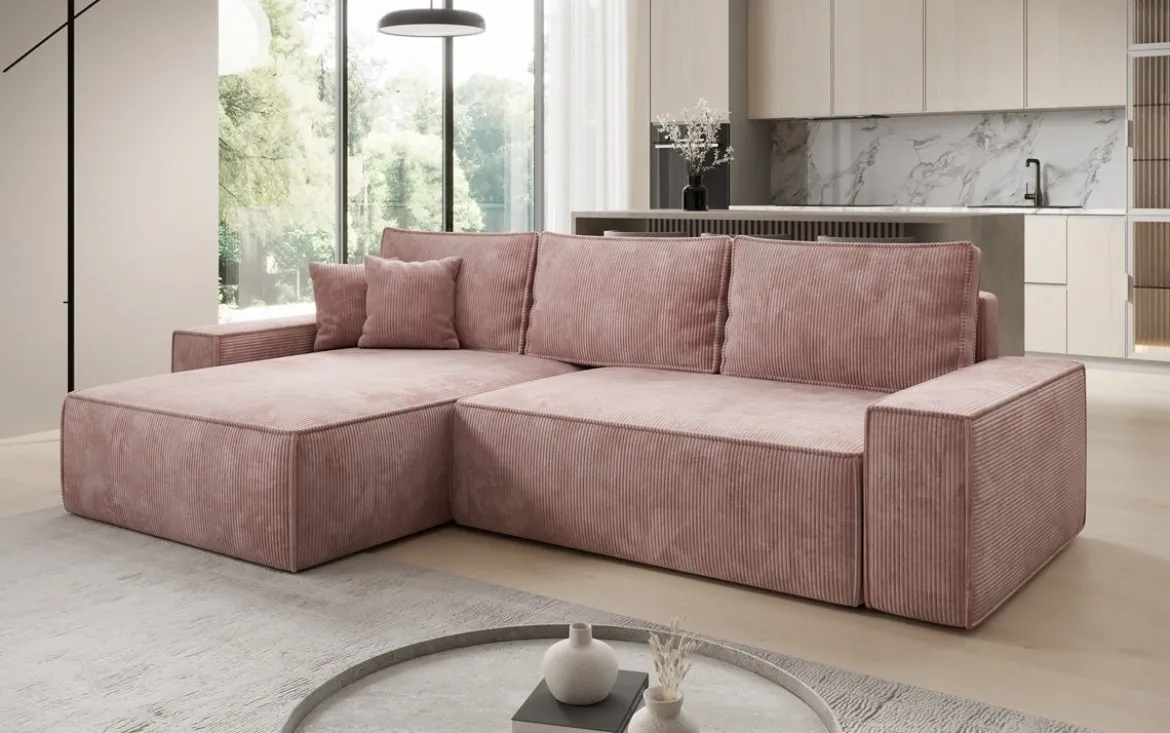 Designer Ecksofa Lunaro mit Schlaf- und Klappfunktion in Cord
