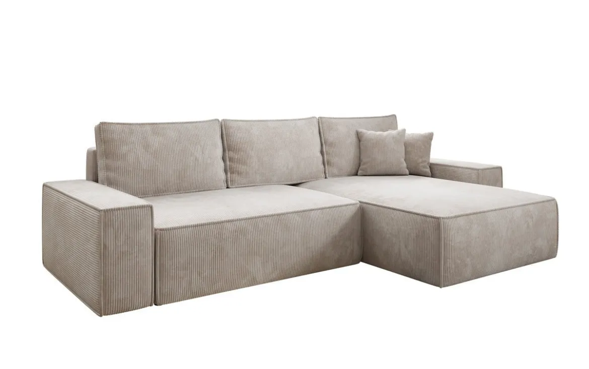 Designer Ecksofa Lunaro mit Schlaf- und Klappfunktion in Cord