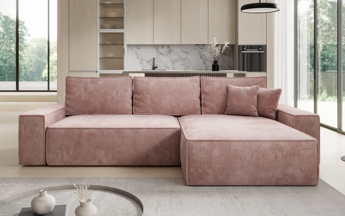 Designer Ecksofa Lunaro mit Schlaf- und Klappfunktion in Cord