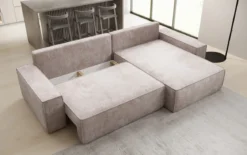 Designer Ecksofa Lunaro mit Schlaf- und Klappfunktion in Cord