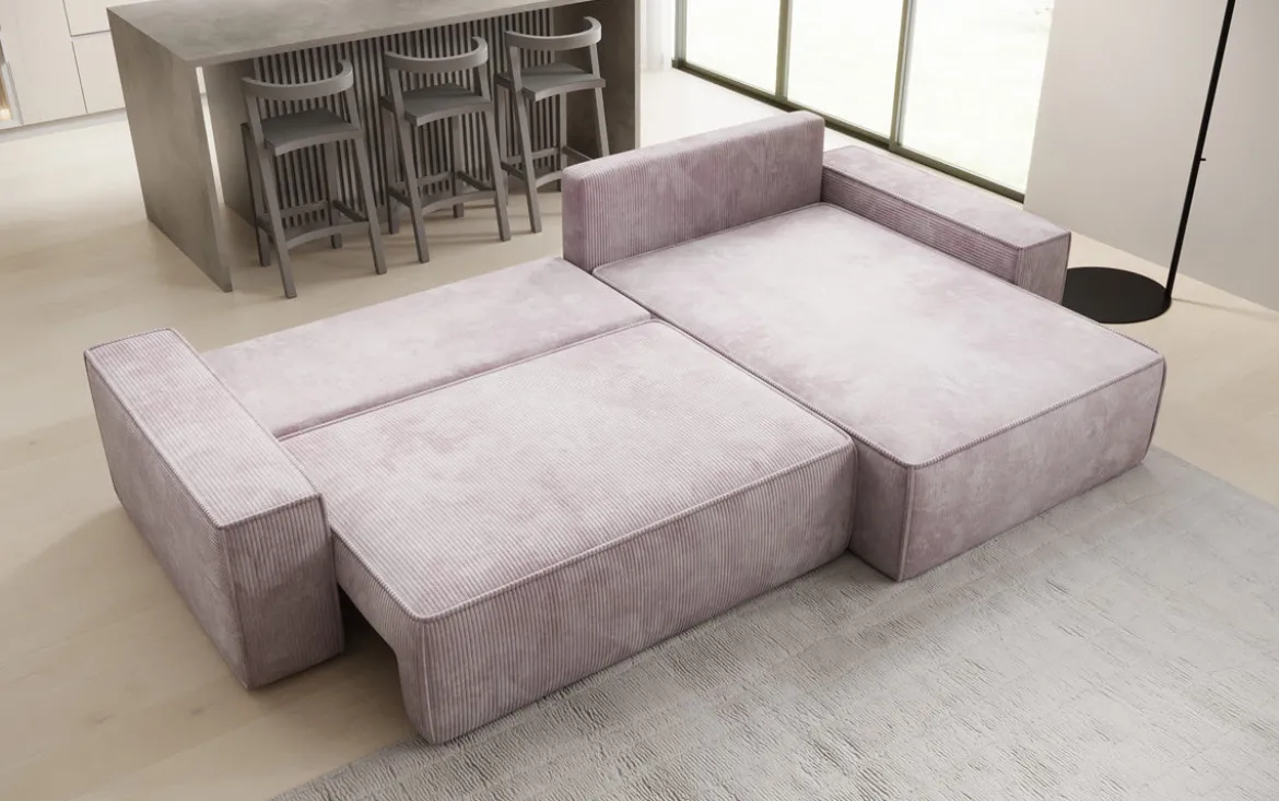 Designer Ecksofa Lunaro mit Schlaf- und Klappfunktion in Cord