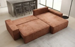 Designer Ecksofa Lunaro mit Schlaf- und Klappfunktion in Cord