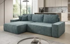 Designer Ecksofa Lunaro mit Schlaf- und Klappfunktion in Cord