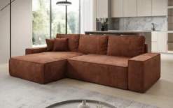 Designer Ecksofa Lunaro mit Schlaf- und Klappfunktion in Cord