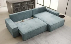 Designer Ecksofa Lunaro mit Schlaf- und Klappfunktion in Cord