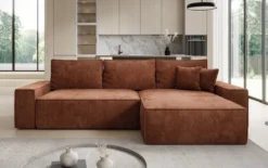 Designer Ecksofa Lunaro mit Schlaf- und Klappfunktion in Cord