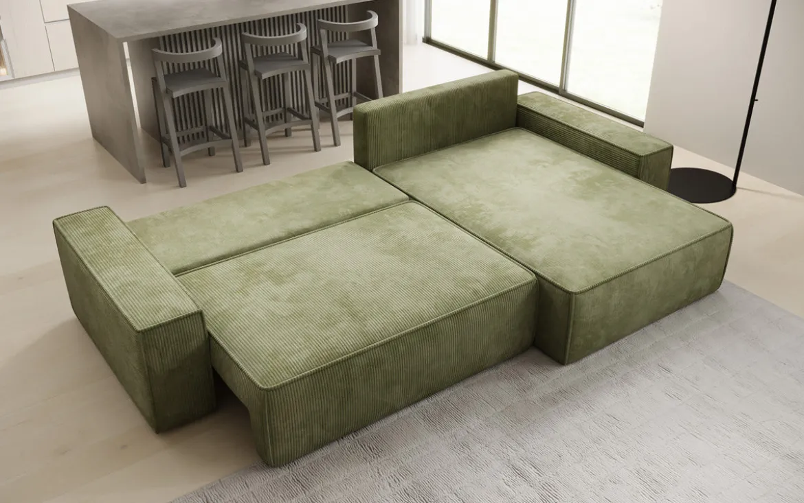 Designer Ecksofa Lunaro mit Schlaf- und Klappfunktion in Cord