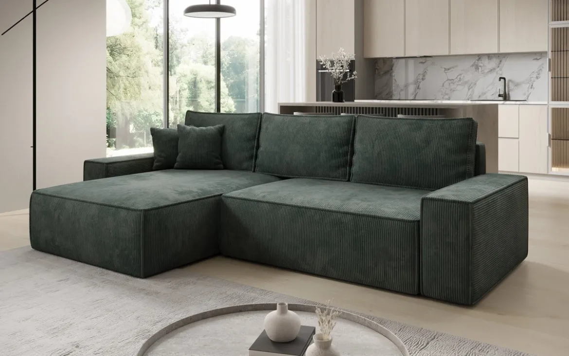Designer Ecksofa Lunaro mit Schlaf- und Klappfunktion in Cord