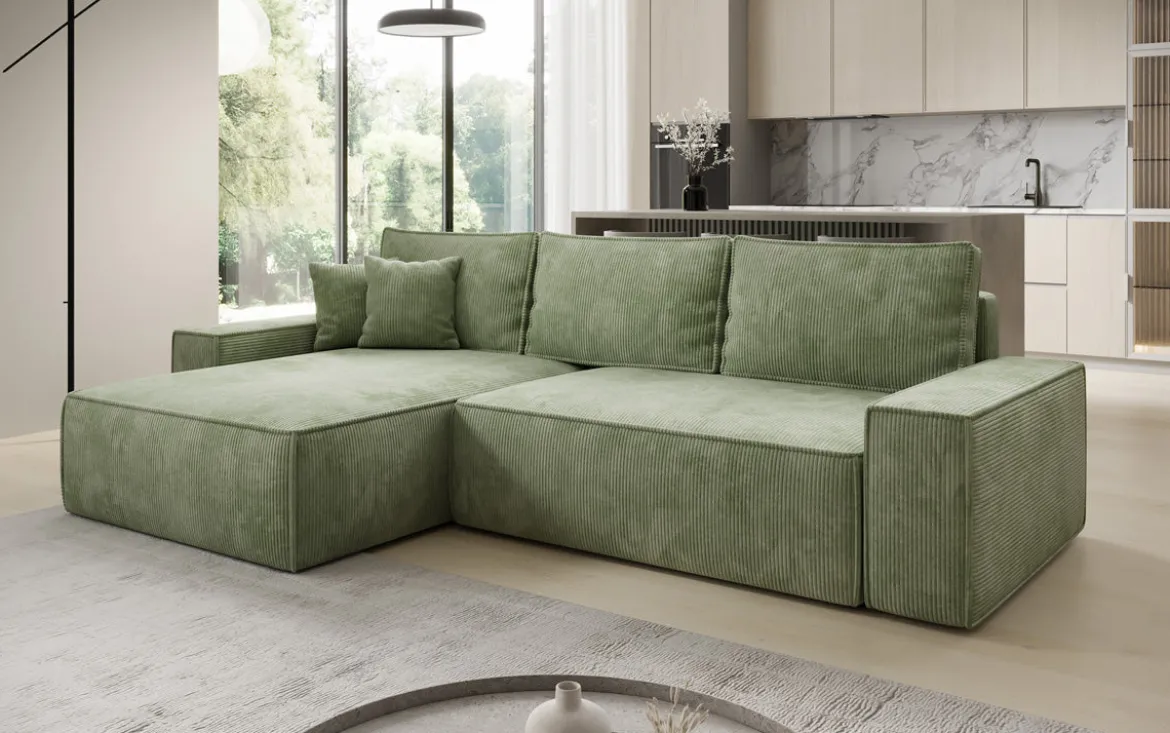 Designer Ecksofa Lunaro mit Schlaf- und Klappfunktion in Cord
