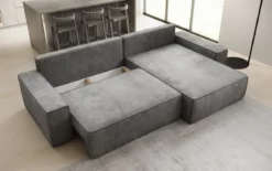 Designer Ecksofa Lunaro mit Schlaf- und Klappfunktion in Cord
