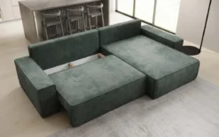 Designer Ecksofa Lunaro mit Schlaf- und Klappfunktion in Cord