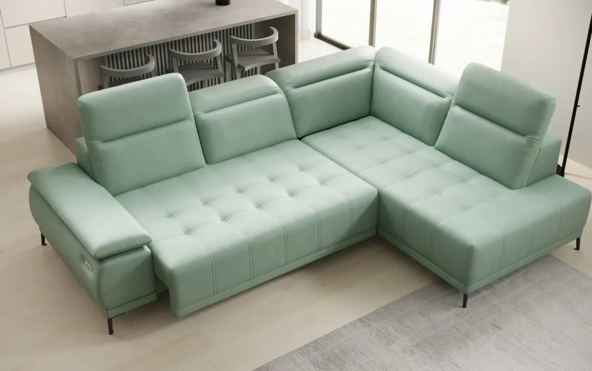 Designer Ecksofa Lyra mit elektrischer Schlaffunktion in Echtleder
