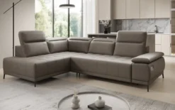 Designer Ecksofa Lyra mit elektrischer Schlaffunktion in Echtleder