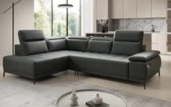 Designer Ecksofa Lyra mit elektrischer Schlaffunktion in Echtleder