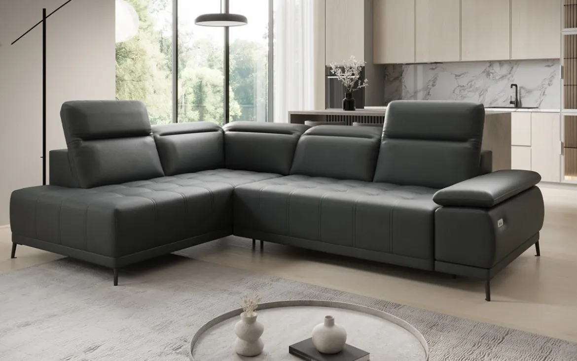 Designer Ecksofa Lyra mit elektrischer Schlaffunktion in Echtleder