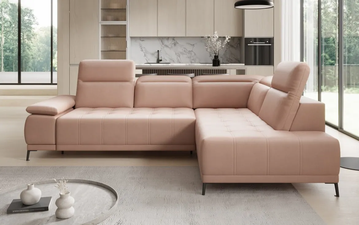 Designer Ecksofa Lyra mit elektrischer Schlaffunktion in Echtleder