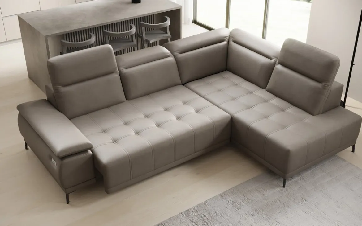 Designer Ecksofa Lyra mit elektrischer Schlaffunktion in Echtleder