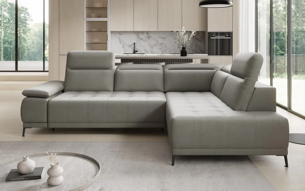 Designer Ecksofa Lyra mit elektrischer Schlaffunktion in Echtleder