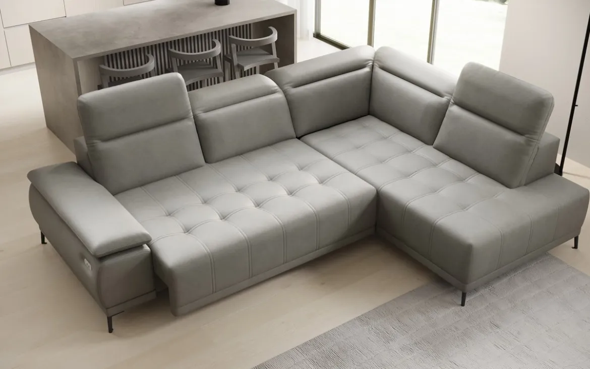 Designer Ecksofa Lyra mit elektrischer Schlaffunktion in Echtleder