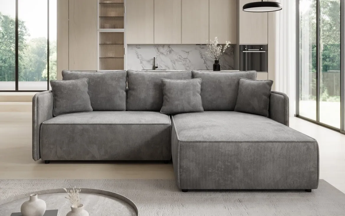 Designer Ecksofa Marlen mit Schlaf- und Klappfunktion in Cord