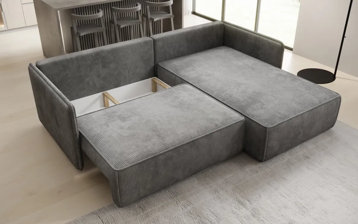 Designer Ecksofa Marlen mit Schlaf- und Klappfunktion in Cord