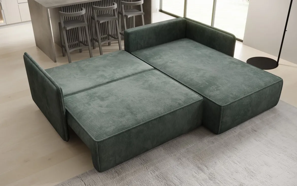 Designer Ecksofa Marlen mit Schlaf- und Klappfunktion in Cord