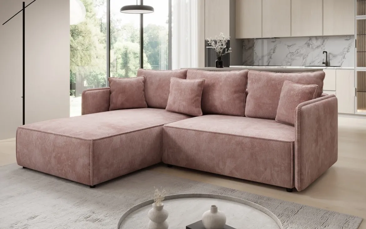 Designer Ecksofa Marlen mit Schlaf- und Klappfunktion in Cord