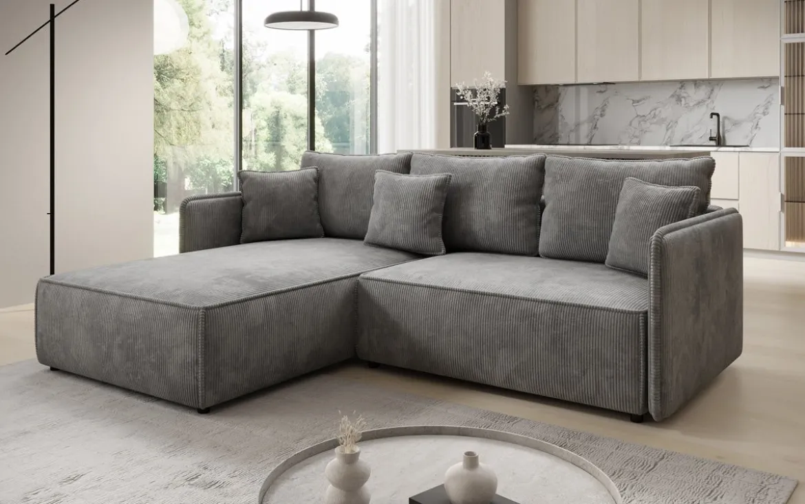 Designer Ecksofa Marlen mit Schlaf- und Klappfunktion in Cord
