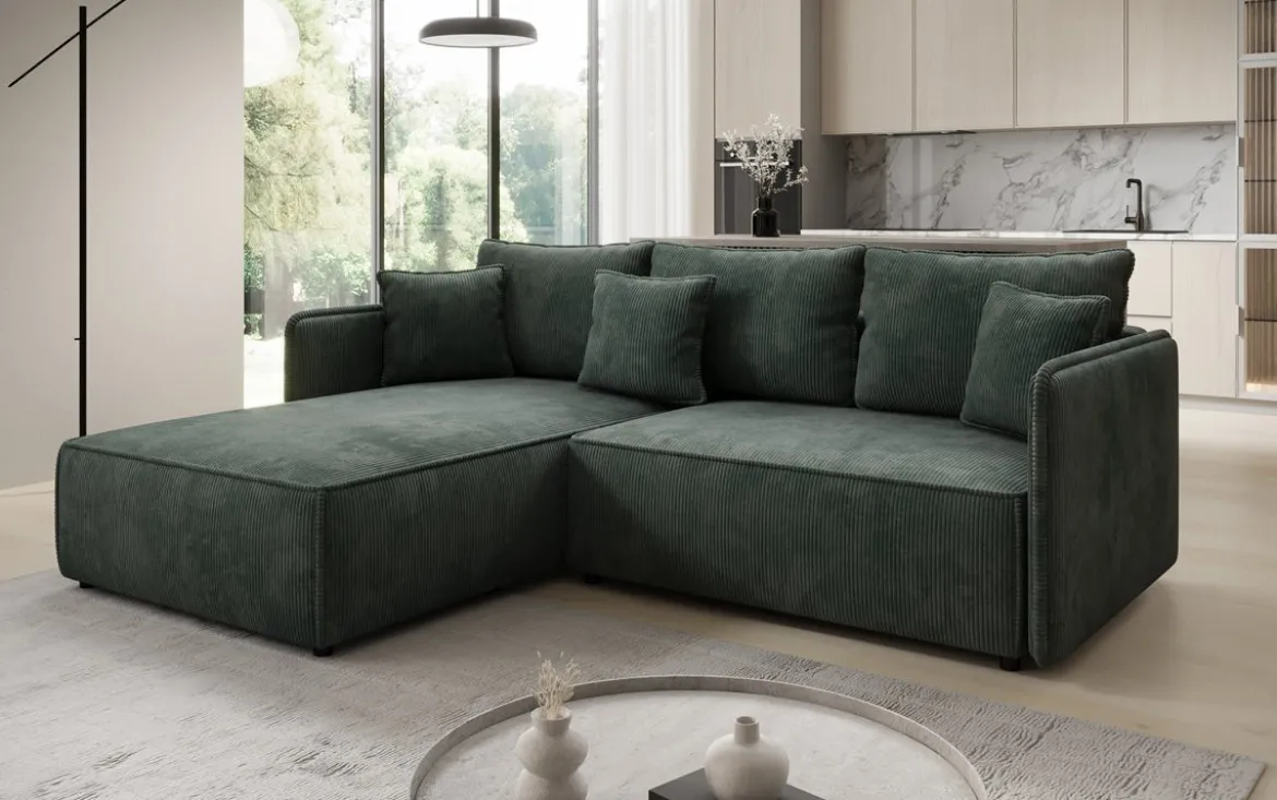 Designer Ecksofa Marlen mit Schlaf- und Klappfunktion in Cord