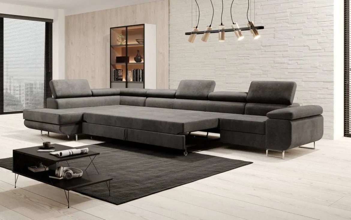 Designer Ecksofa Maxi mit Schlaf - und Klappfunktion in Samt