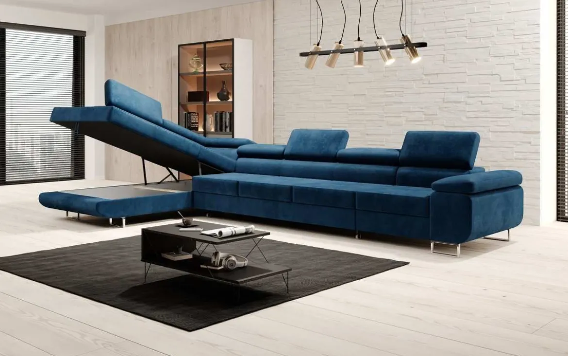 Designer Ecksofa Maxi mit Schlaf - und Klappfunktion in Samt