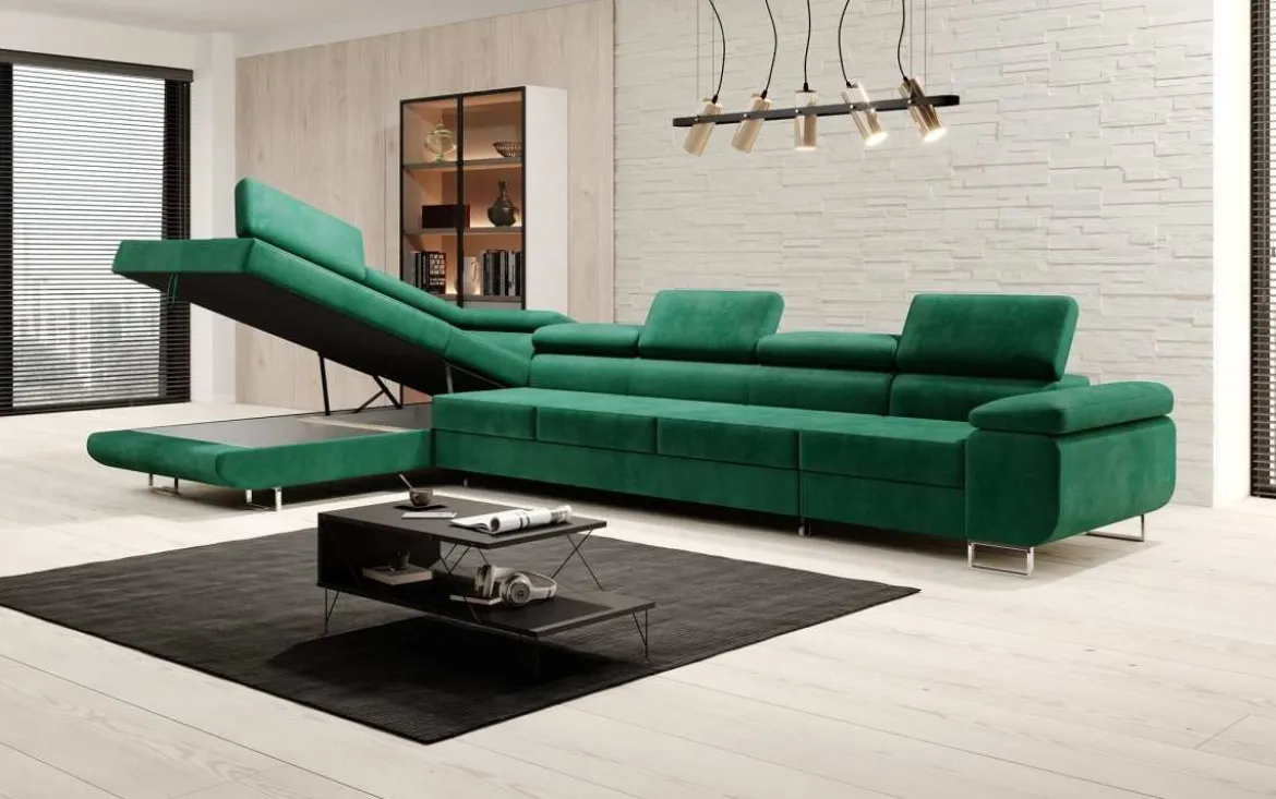 Designer Ecksofa Maxi mit Schlaf - und Klappfunktion in Samt