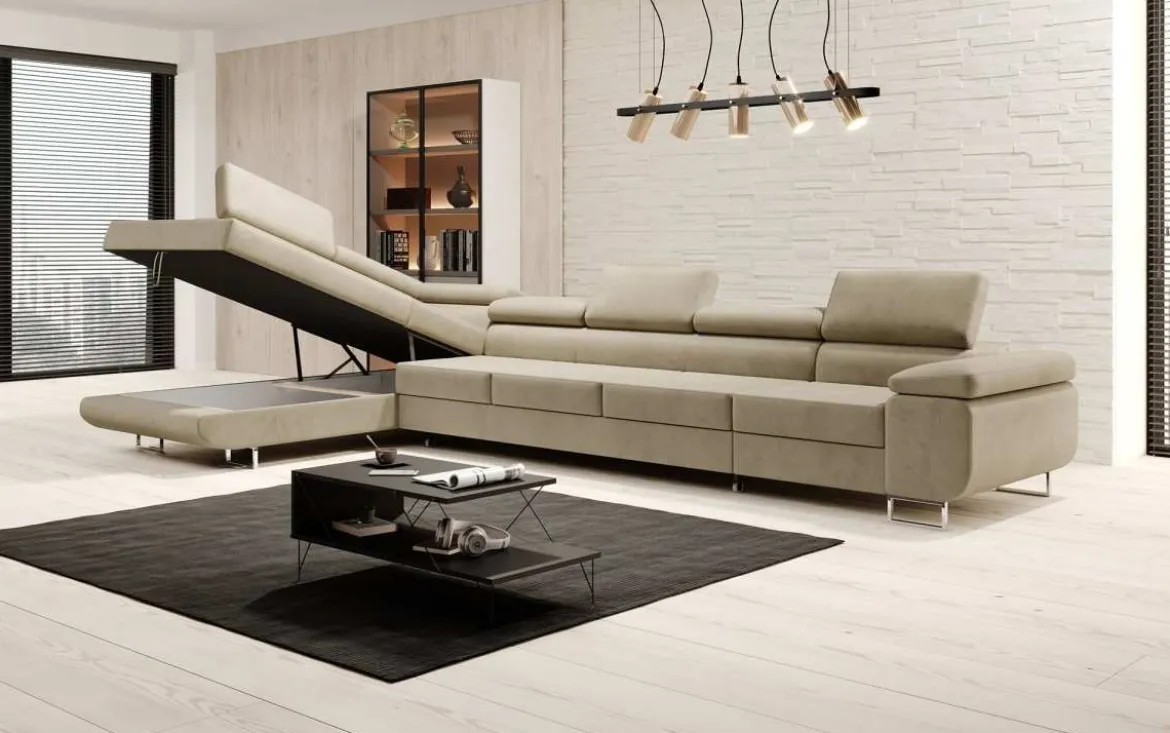 Designer Ecksofa Maxi mit Schlaf - und Klappfunktion in Samt