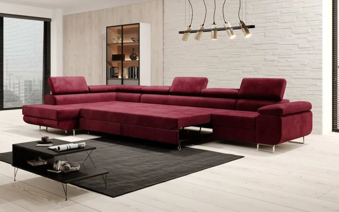 Designer Ecksofa Maxi mit Schlaf - und Klappfunktion in Samt