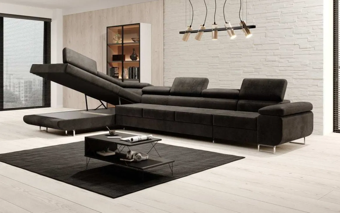Designer Ecksofa Maxi mit Schlaf - und Klappfunktion in Samt