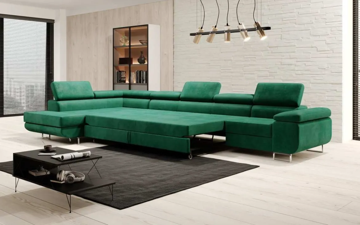 Designer Ecksofa Maxi mit Schlaf - und Klappfunktion in Samt