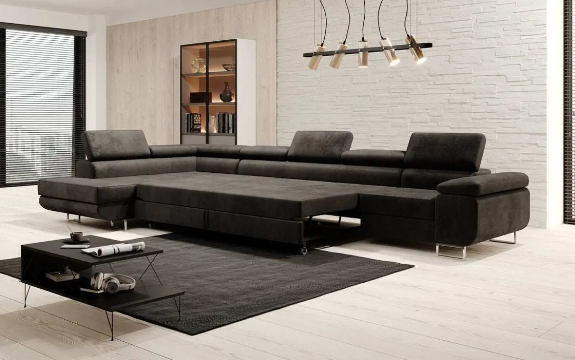 Designer Ecksofa Maxi mit Schlaf - und Klappfunktion in Samt