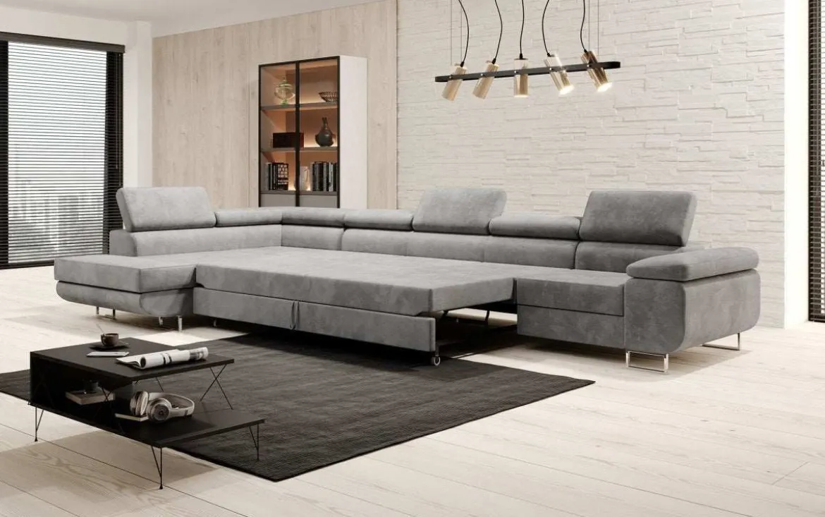 Designer Ecksofa Maxi mit Schlaf - und Klappfunktion in Samt