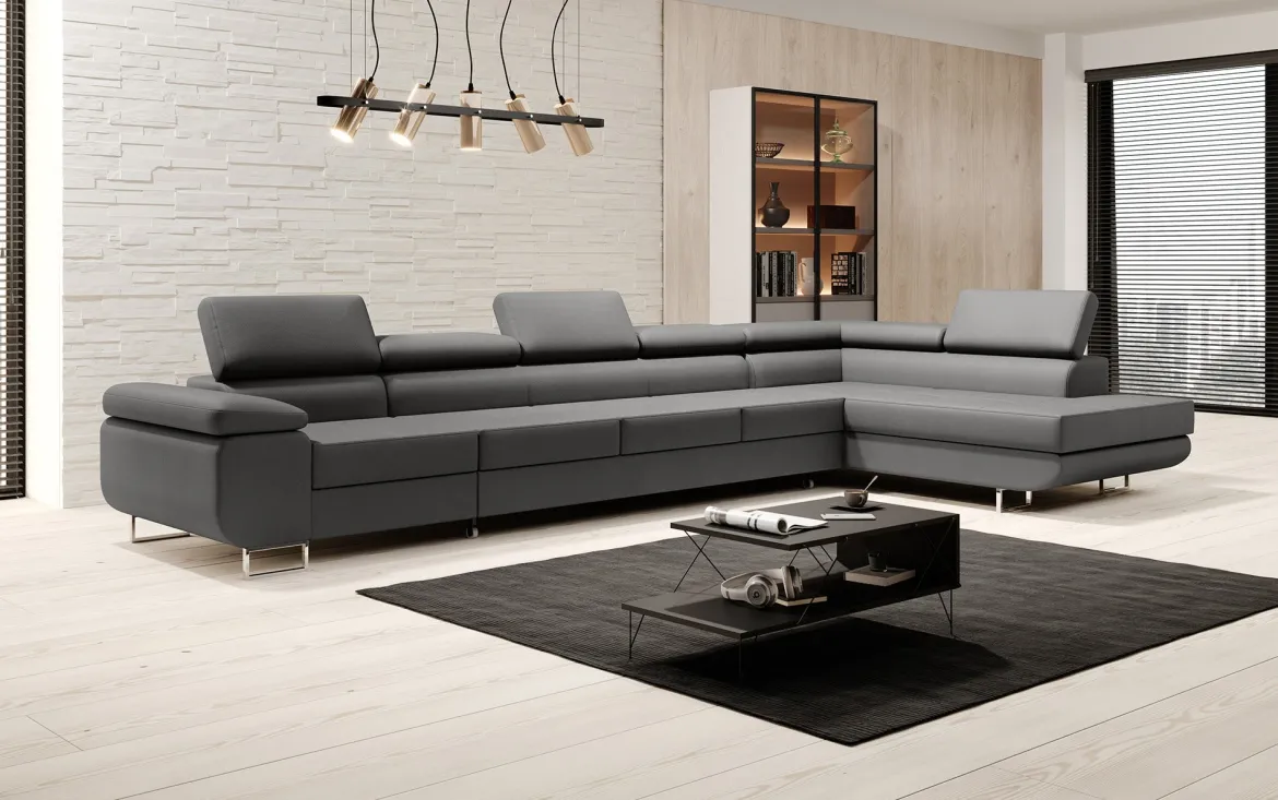 Designer Ecksofa Maxi mit Schlaf - und Klappfunktion in Kunstleder