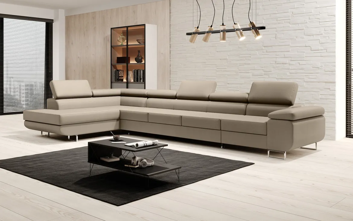 Designer Ecksofa Maxi mit Schlaf - und Klappfunktion in Kunstleder