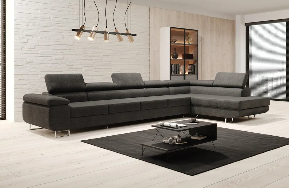 Designer Ecksofa Maxi mit Schlaf - und Klappfunktion in Bouclé
