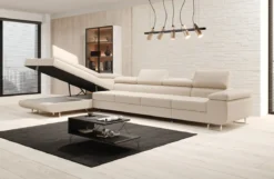Designer Ecksofa Maxi mit Schlaf - und Klappfunktion in Bouclé