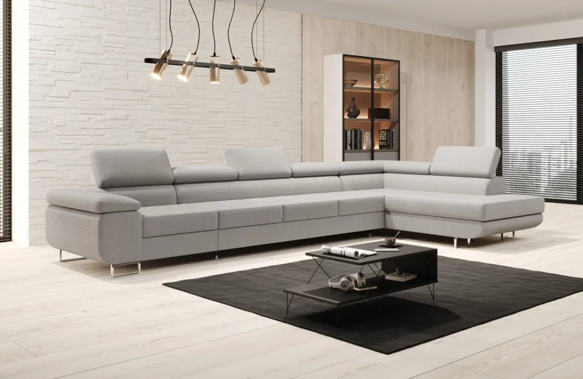Designer Ecksofa Maxi mit Schlaf - und Klappfunktion in Bouclé