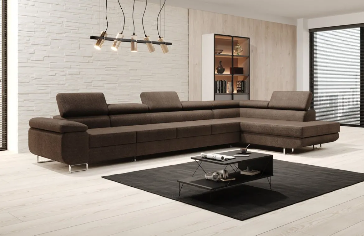 Designer Ecksofa Maxi mit Schlaf - und Klappfunktion in Bouclé