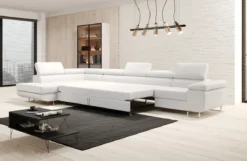Designer Ecksofa Maxi mit Schlaf - und Klappfunktion in Bouclé