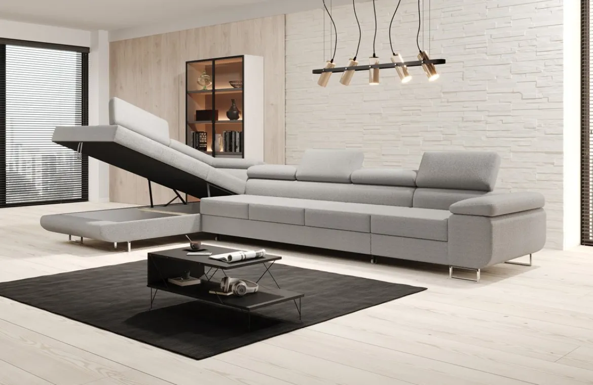 Designer Ecksofa Maxi mit Schlaf - und Klappfunktion in Bouclé