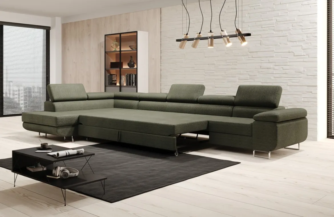 Designer Ecksofa Maxi mit Schlaf - und Klappfunktion in Bouclé
