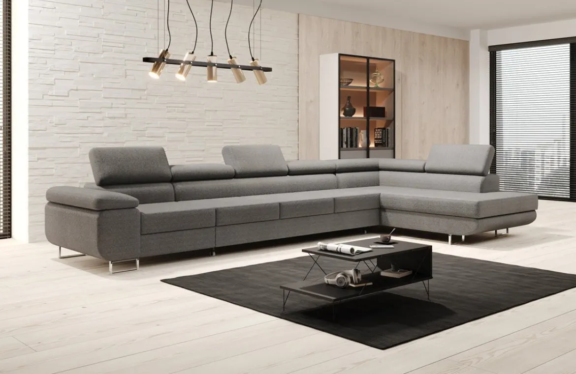 Designer Ecksofa Maxi mit Schlaf - und Klappfunktion in Bouclé