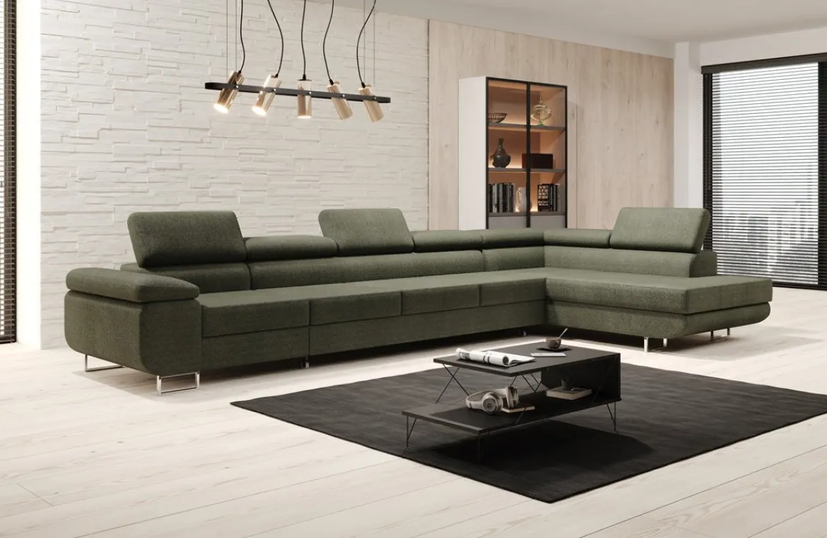 Designer Ecksofa Maxi mit Schlaf - und Klappfunktion in Bouclé