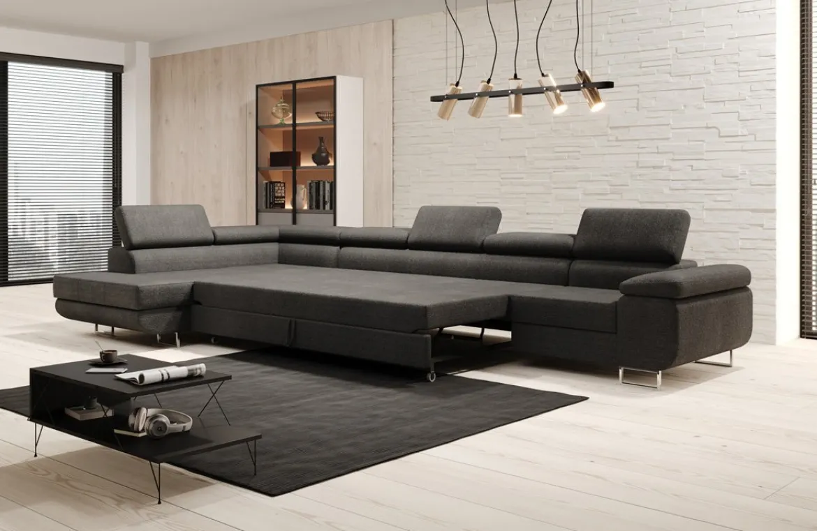 Designer Ecksofa Maxi mit Schlaf - und Klappfunktion in Bouclé
